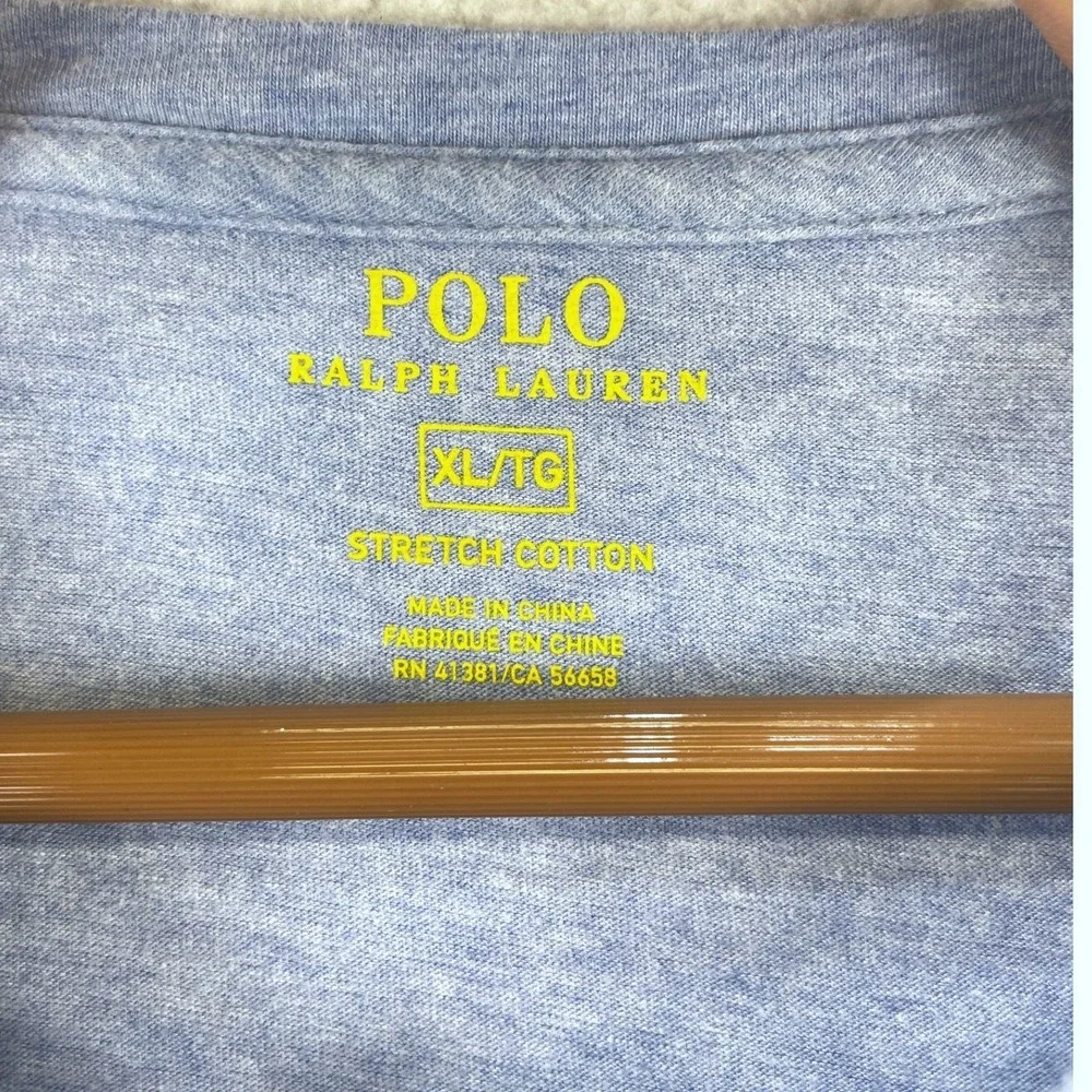 Polo Ralph Lauren V Neck T Shirt Mens XL Light Blue Stretch Cotton Preppy
